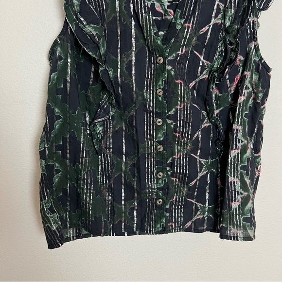 Anthropologie Pilcro Ruffled Button Front Sleeveless Blouse Black Print Top M - Picture 7 of 12